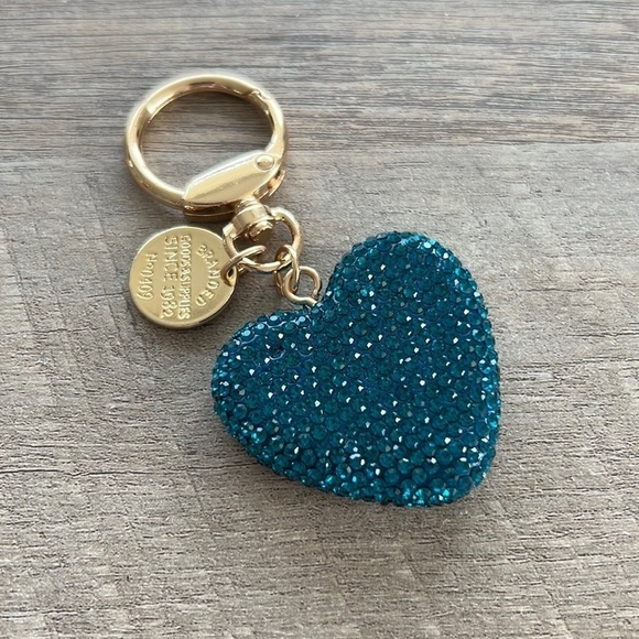 NWOT teal crystal bling heart keychain - Picture 1 of 2